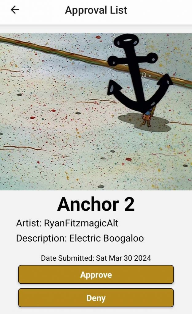 Approval page for ArtPlex